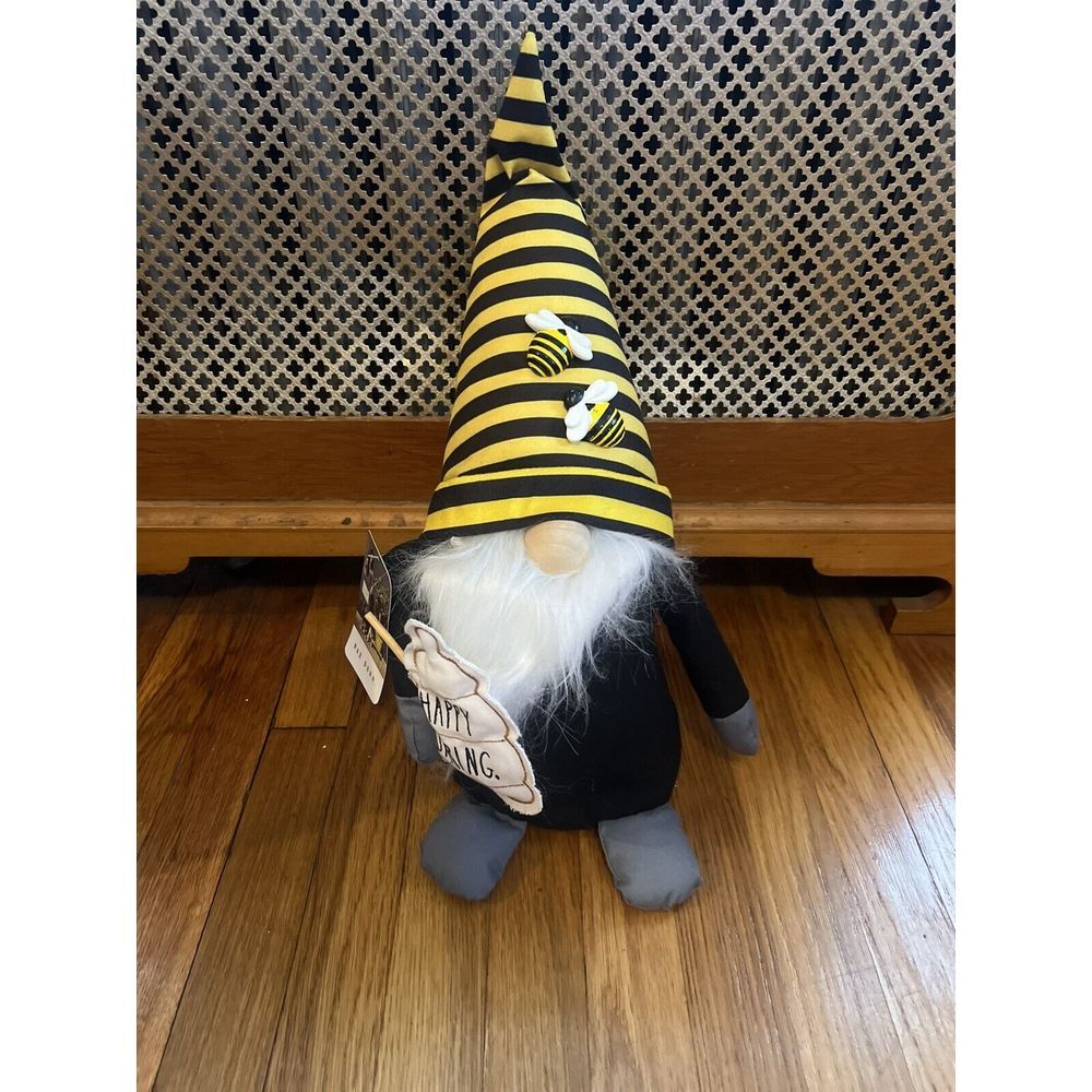 Rae Dunn Gnome‎ Happy Spring With Bees Bean Bag Plush Toy NWT Black Yellow